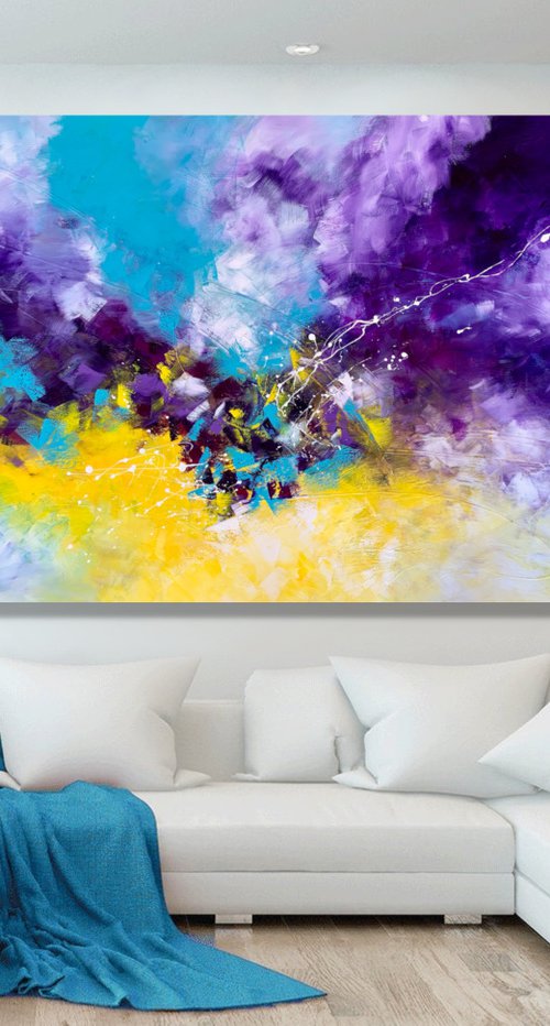 Shine A Light - XL LARGE,  MODERN ABSTRACT ART – EXPRESSIONS OF ENERGY AND LIGHT. READY TO HANG! by Julijana Ravbar