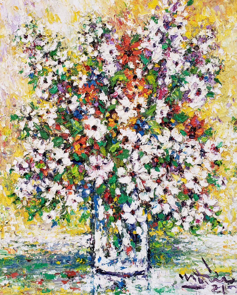 Impressionistic Botanical Oil Painting By Duc Tran, 16 X 20, Flowers 16, Original Artwork