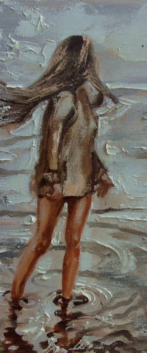 MONIKA LUNIAK " REFLECTION ... " original painting SEA SUMMER palette knife GIFT by Monika Luniak