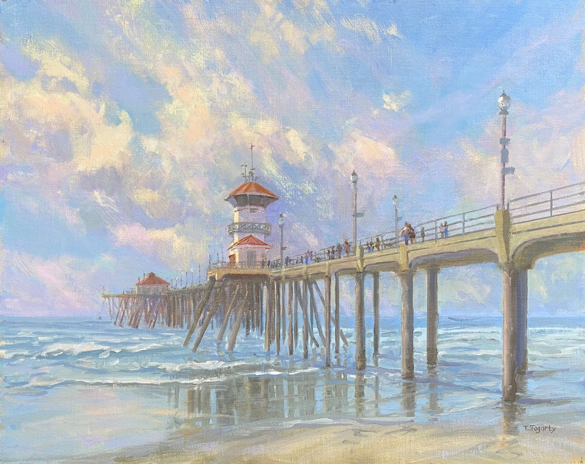 Impressionistic Landscape Oil Painting By Tatyana Fogarty, 20 X 16", Pier Stroll, Original Artwork