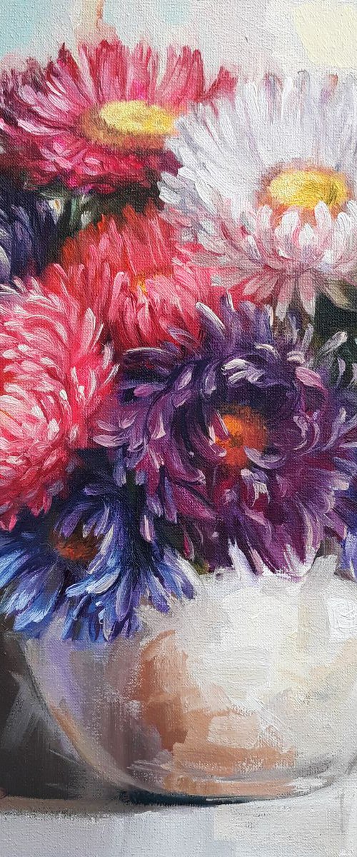 Autumn asters flowers by Nataly Derevyanko