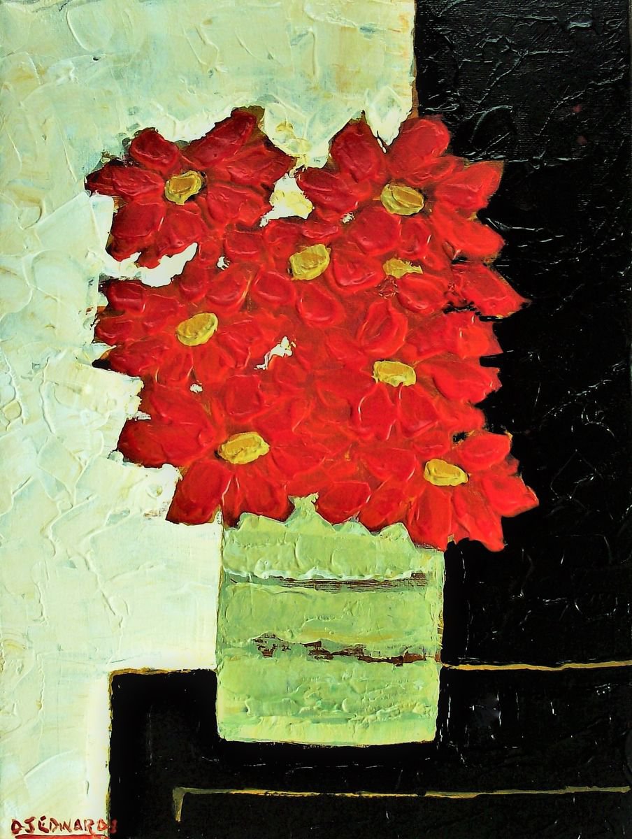 Impressionistic Botanical Acrylic Painting By David J Edwards, 12 X 16, Saturday Reds, Original Artwork