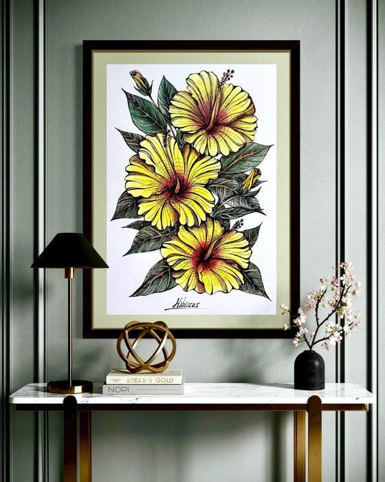 YELLOW HIBISCUS DRAWING