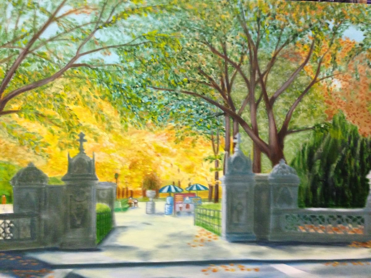 CENTRAL PARK FALL, PAINTED AROUND SIDES by Leslie Dannenberg