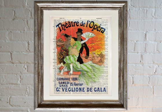 Théâtre de l'Opéra - Carnaval 1896 - Collage Art Print on Large Real English Dictionary Vintage Book Page