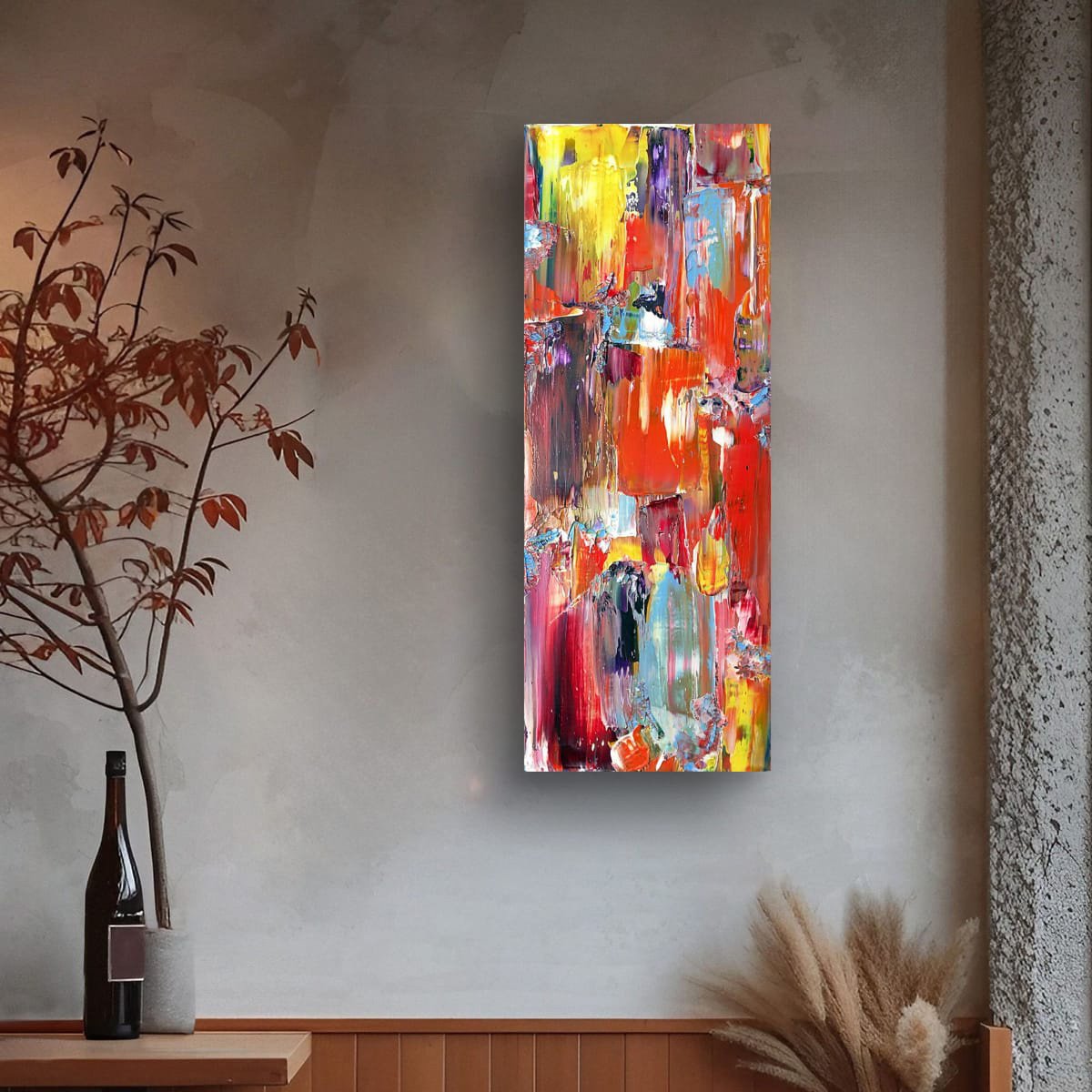 Expressive Abstract Oil Painting By Preston M. Smith (Pms), 11 X 28", "Reinvention", Original Artwork