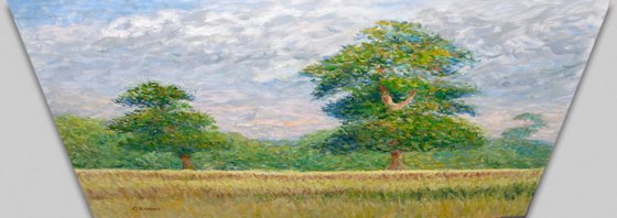 Two Oak Trees in a Field impressionist oil painting
