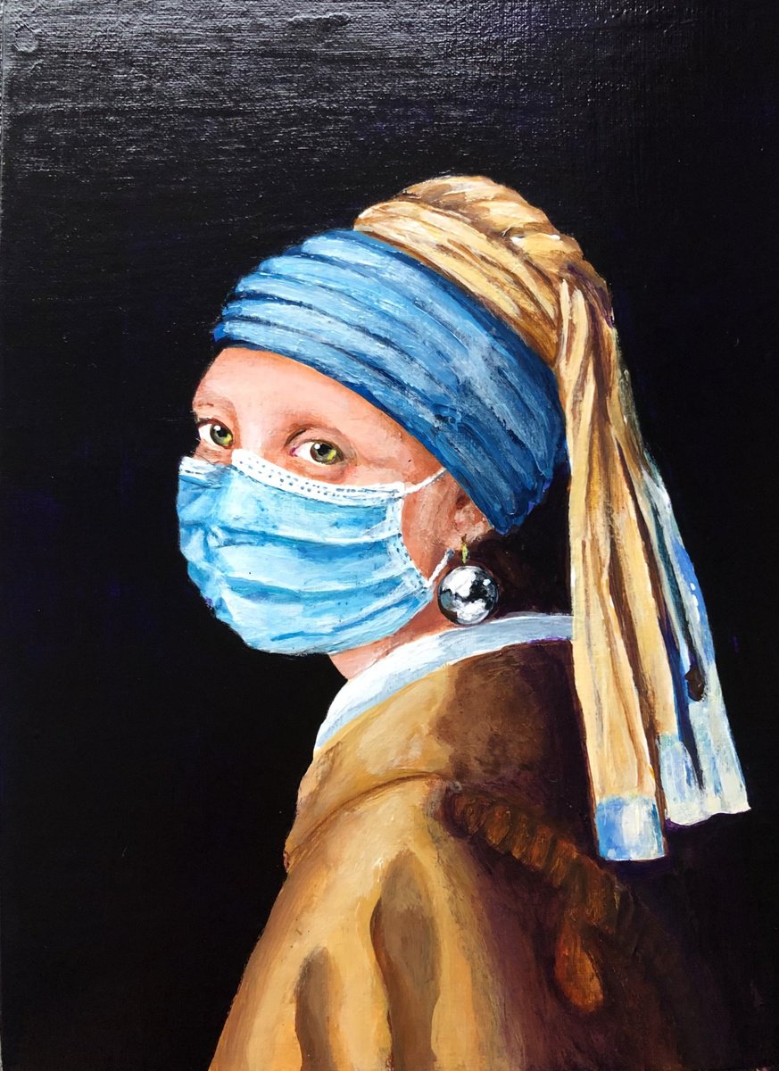 Cartoon Portrait Painting By Lena Smirnova, 6 X 8", The Girl With A Pearl, Original Artwork