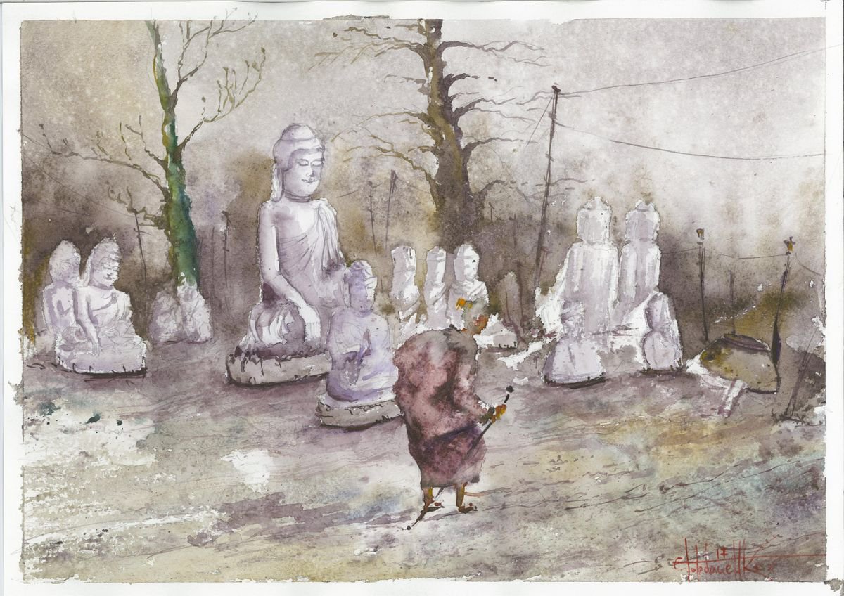 Impressionistic Landscape Watercolour By Eugene Gorbachenko, 17 X 12, Buddhas Manufactory, Original Artwork