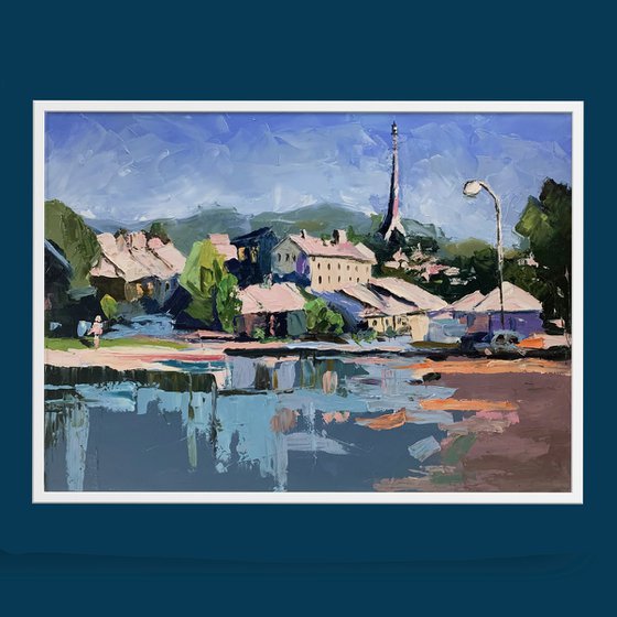 Little town, lake,France.