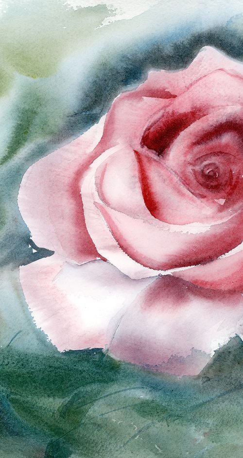 Red Rose Painting Original Watercolor by Olga Tchefranov (Shefranov)