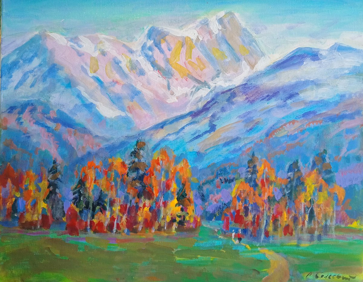 Impressionistic Landscape Acrylic Painting By Oleksandr Bielskyi, 20 X 16", Alps Near Bad Ragaz, Original Artwork