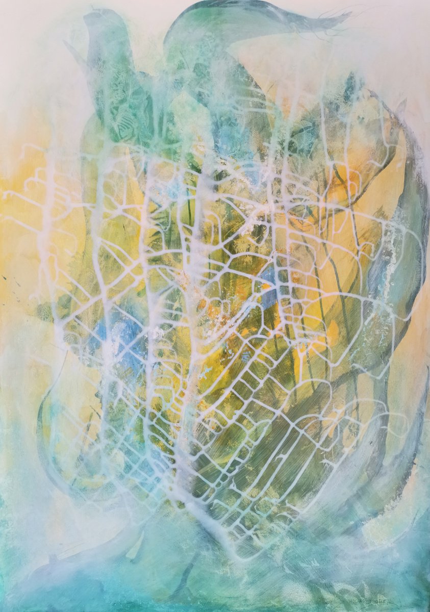 Organic Abstract Acrylic Painting By Doris Duschelbauer, 28 X 39, The Inner Connection, Original Artwork