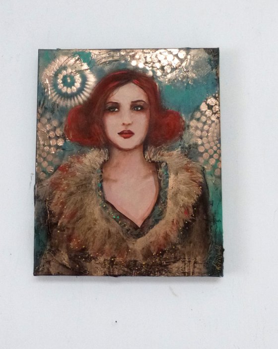 "Lola le soir"  Portrait of a redheaded woman.