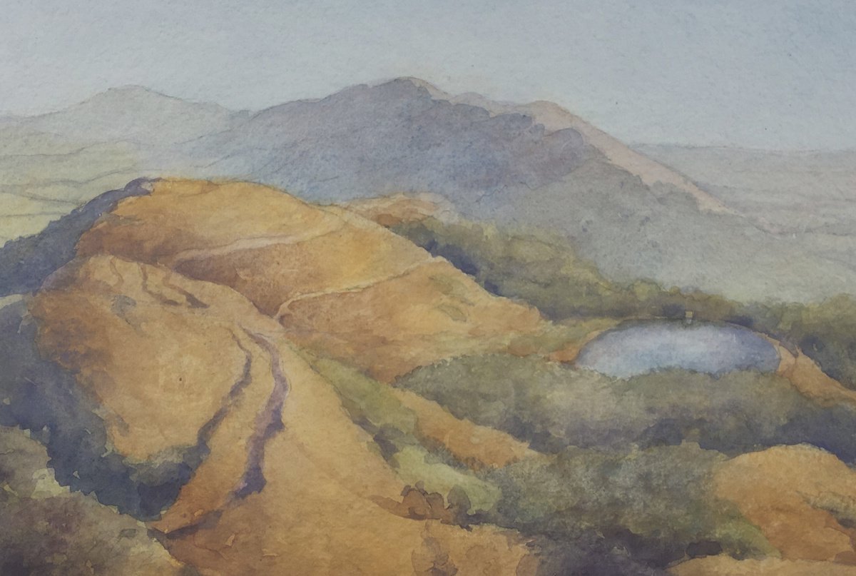 Landscape Watercolour By Christopher Hughes, 13 X 8, Buzzards View.the Malvern Hills, Original Artwork