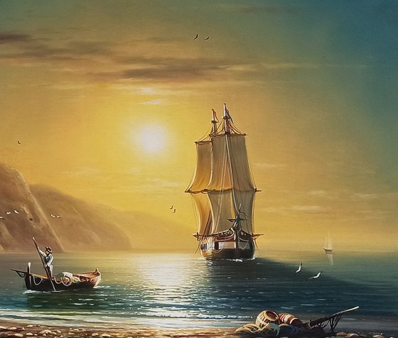 Fishing day-2 (60x90cm, oil painting, ready to hang)