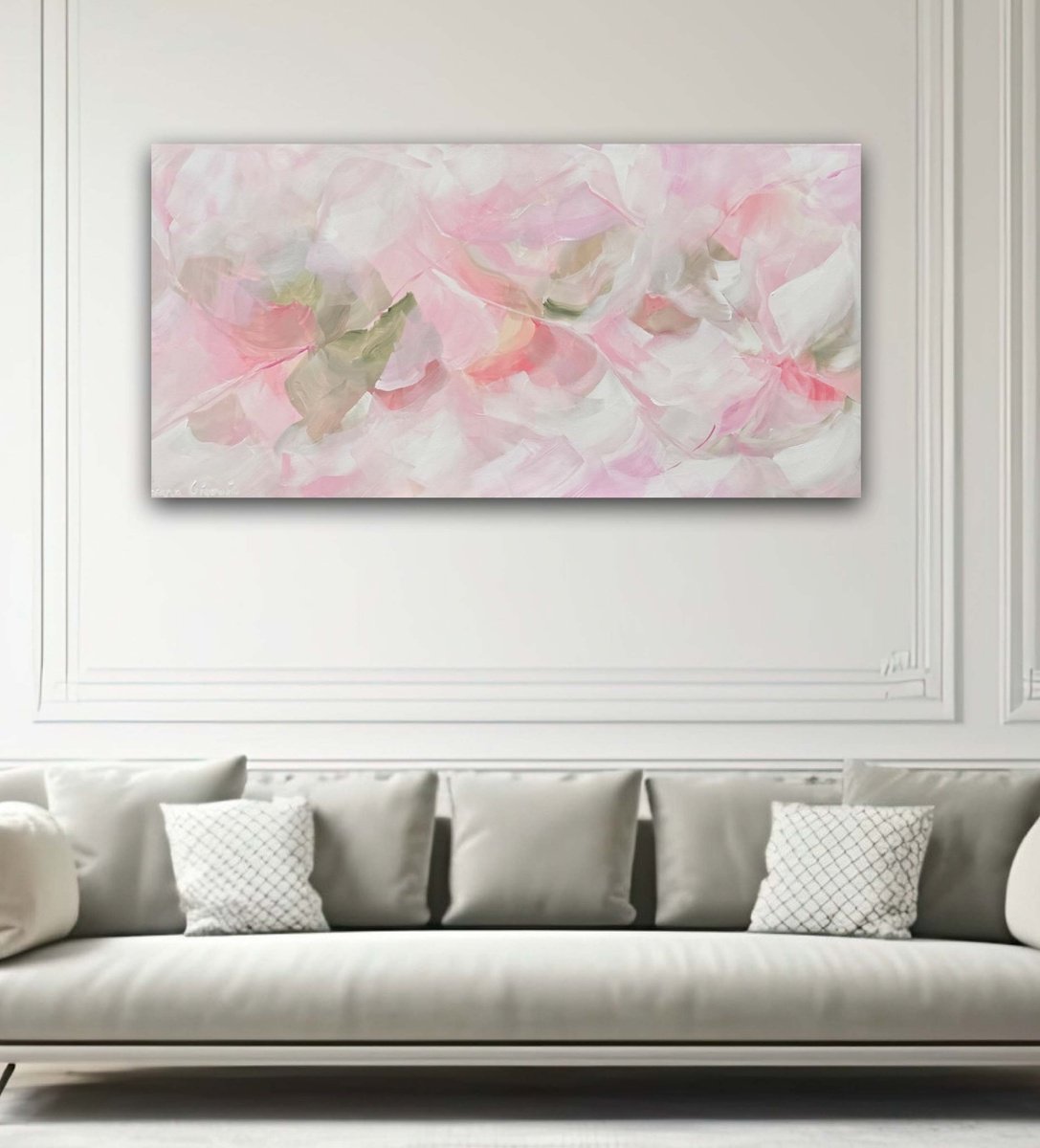 Abstract Botanical Acrylic Painting By Ivana Gigovic, 48 X 24, Spring Delight No 31, Original Artwork