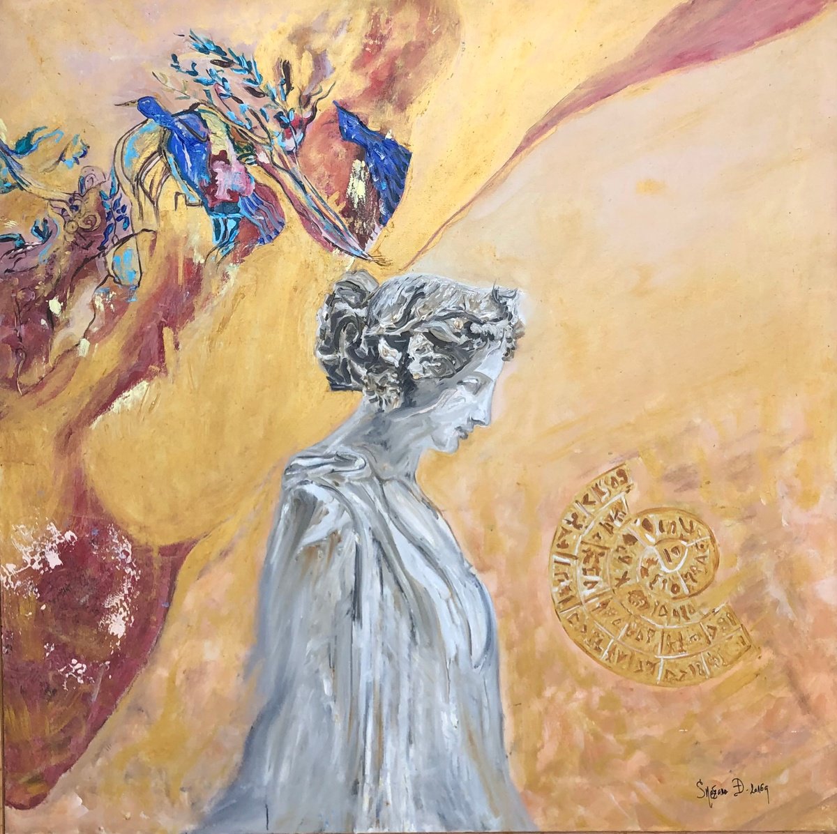 Abstract Cityscapes Oil Painting By Snezana Djordjevic, 39 X 39", New Day, Original Artwork