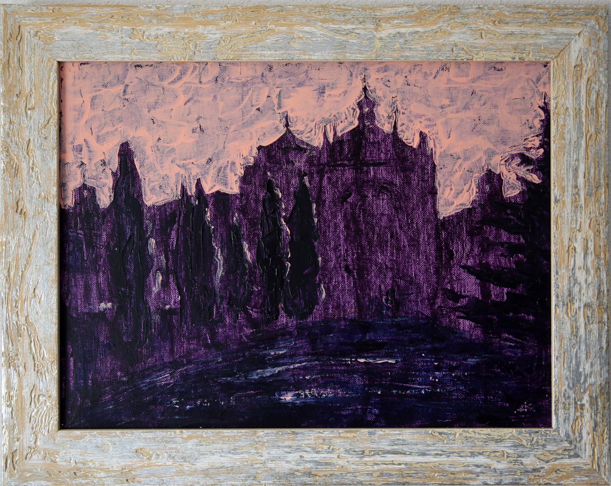 Impressionistic Cityscapes Acrylic Painting By Denys Kuvaiev, 18 X 14, Convento De San Esteban In Salamanca In The Night, Artfinder