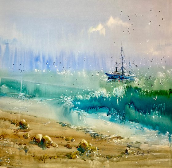 Sold Watercolor “The freshness of the sea” gift for him