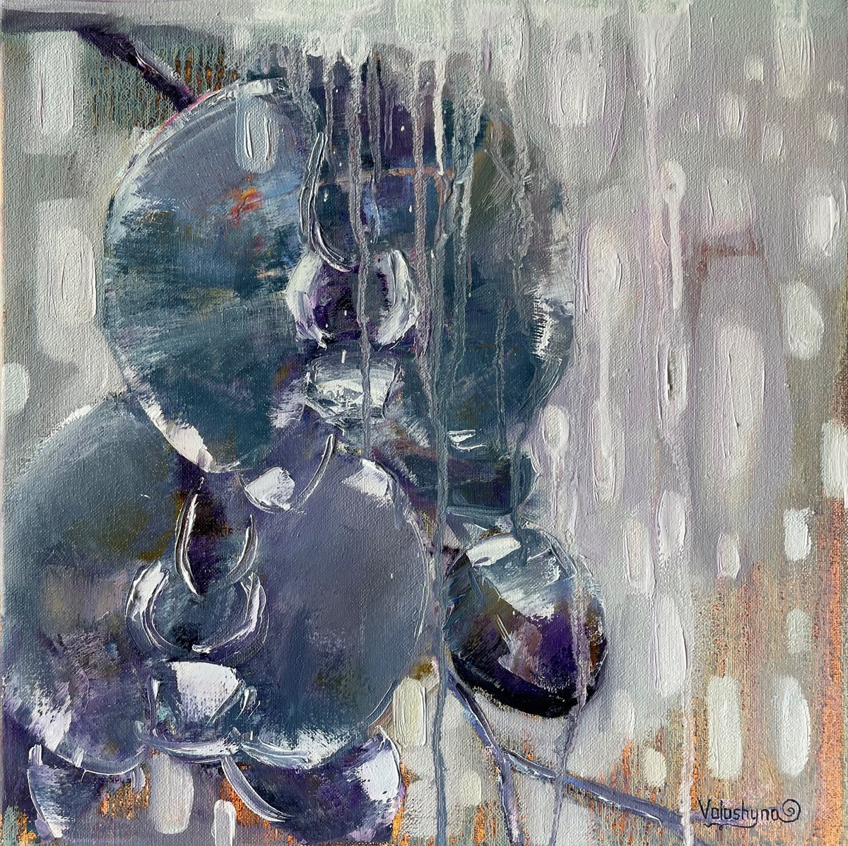 Impressionistic Botanical Oil Painting By Mary Voloshyna, 16 X 16", "Indigo Orchids". Flowers Original Oil Painting., Artfinder