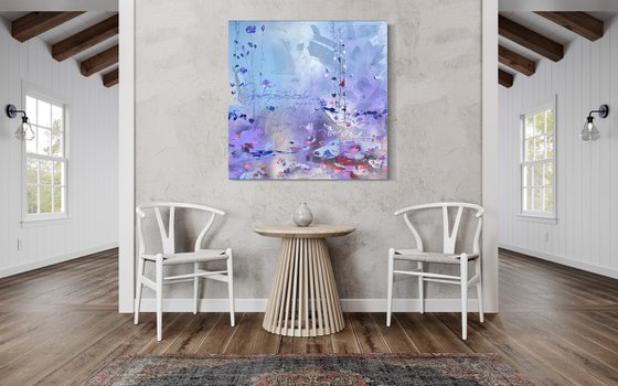 Blue violet square painting abstract acrylic art "Dimension"