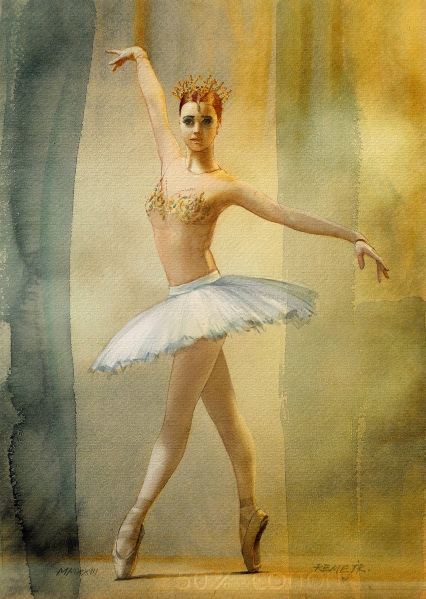 Expressive Portrait Watercolour By Reme Jr., 10 X 14", Ballet Dancer Dxxxiv, Original Artwork