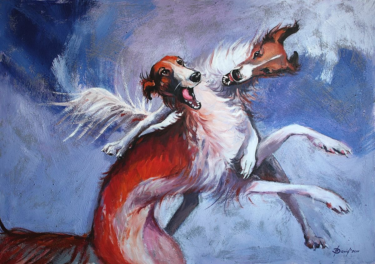 Animal Painting By Olga David, 41 X 30", Jagdfreude, Original Artwork