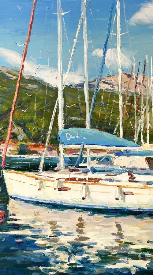 "Yacht at the pier" by Evgeny Chernyakovsky