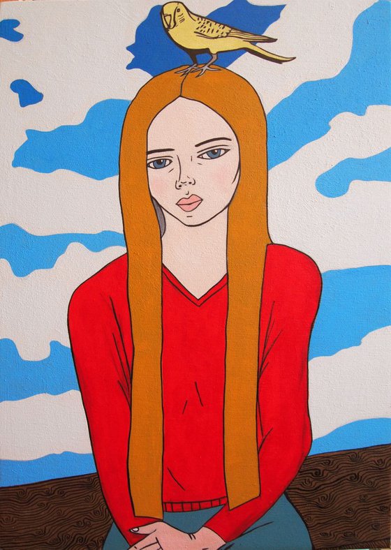 Girl with a Bird and Clouds