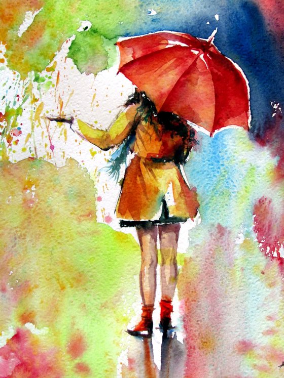 Colorful rain with a girl