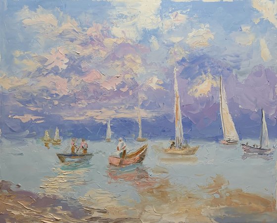 Yachts at sunset.