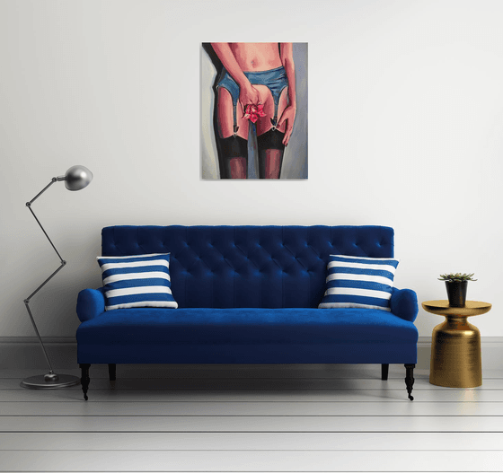 FLOWER - erotic art, original oil painting, naked woman, home decor