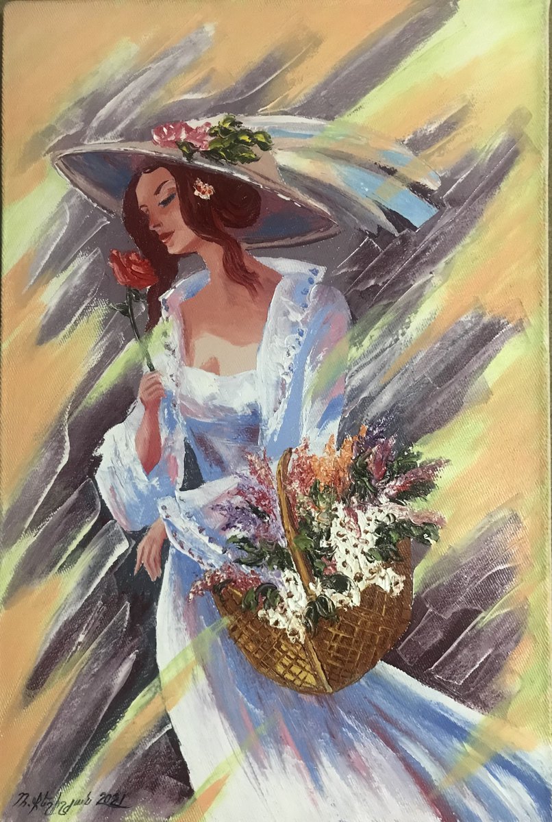 Bride (40x60cm, oil/canvas, abstract portrait) by Rafik Qeshishyan