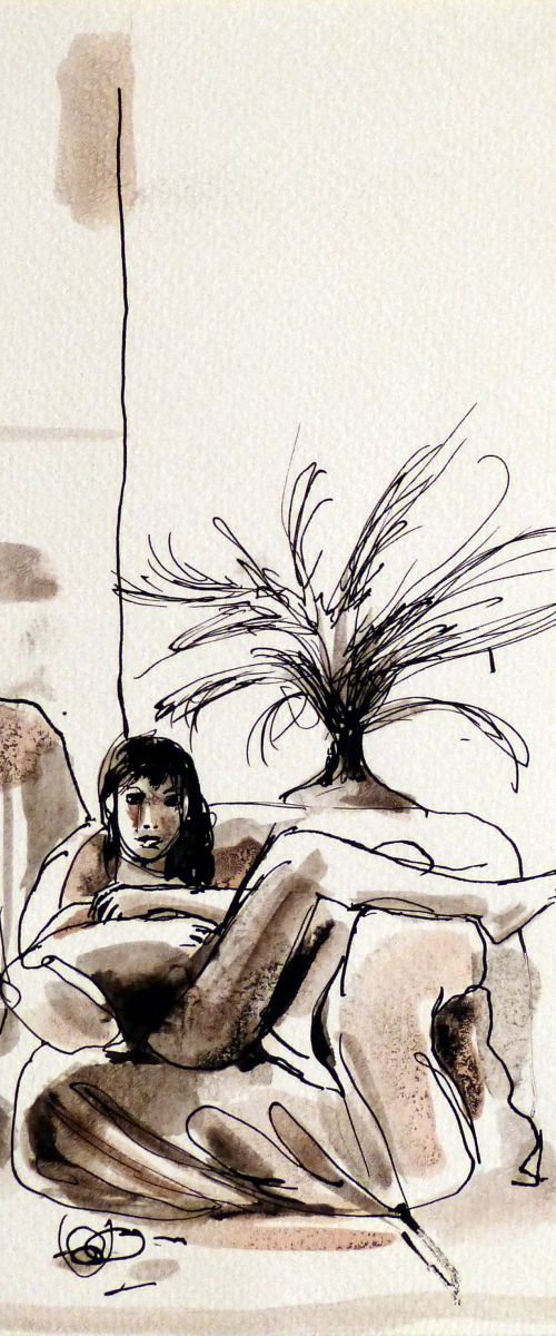 Nude, ink drawing 24x16cm by Frederic Belaubre