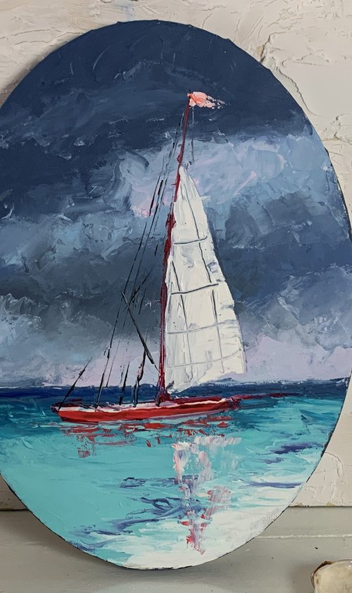 Red sail boat. by Vita Schagen