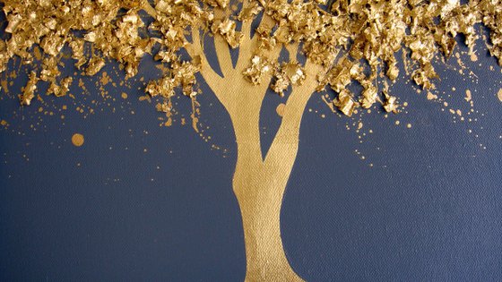 35.5” Blooming golden tree / ”Tree of Life” Large Mixed Media Painting