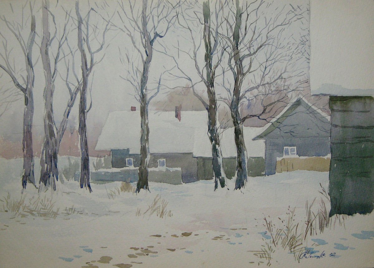 Impressionistic Landscape Watercolour By Valeriy Savenets-1, 14 X 10", The First Snow Fell, Original Artwork