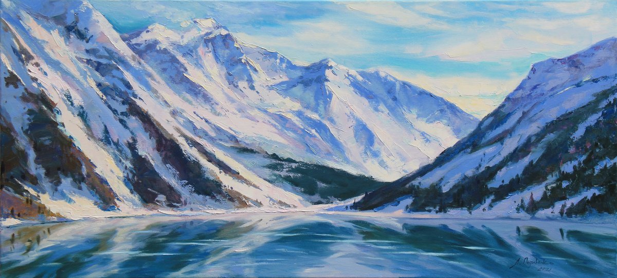 Impressionistic Landscape Oil Painting By Alisa Onipchenko-Cherniakovska, 47 X 22, Breath Of Winter, Original Artwork