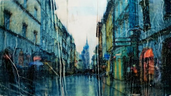 Krakow (n.330) - 85 x 48 x 2,50 cm - ready to hang - mix media painting on stretched canvas