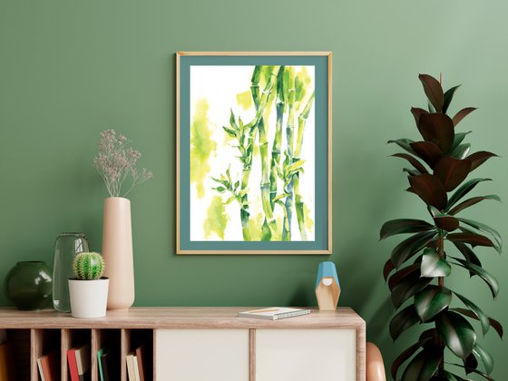 Original watercolor painting "Bamboo Life Energy"