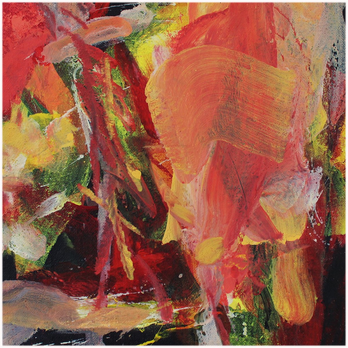 Expressive Abstract Oil Painting By Victorine Follana, 16 X 16", Rose Fanee, Original Artwork