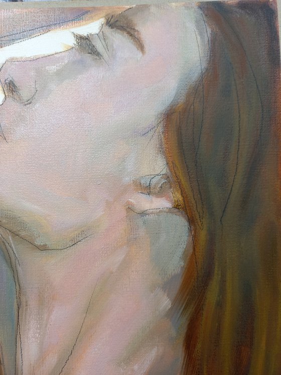 Nude. Woman oil portrait. Etude style. 38 x 27 cm/ 15 x 10.6 in