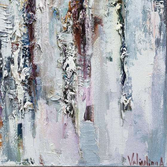 "Snow" white textured abstract Painting - 90 x 90 cm - Original oil painting