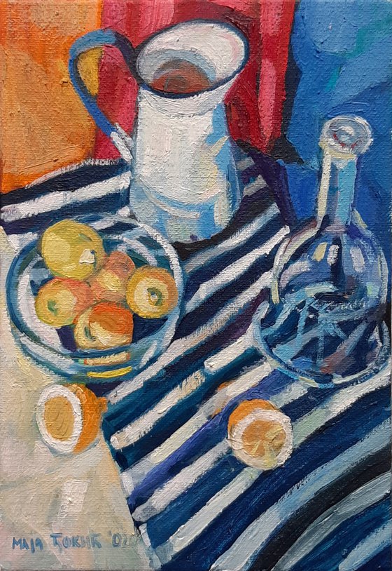 Still life with striped drapery 2