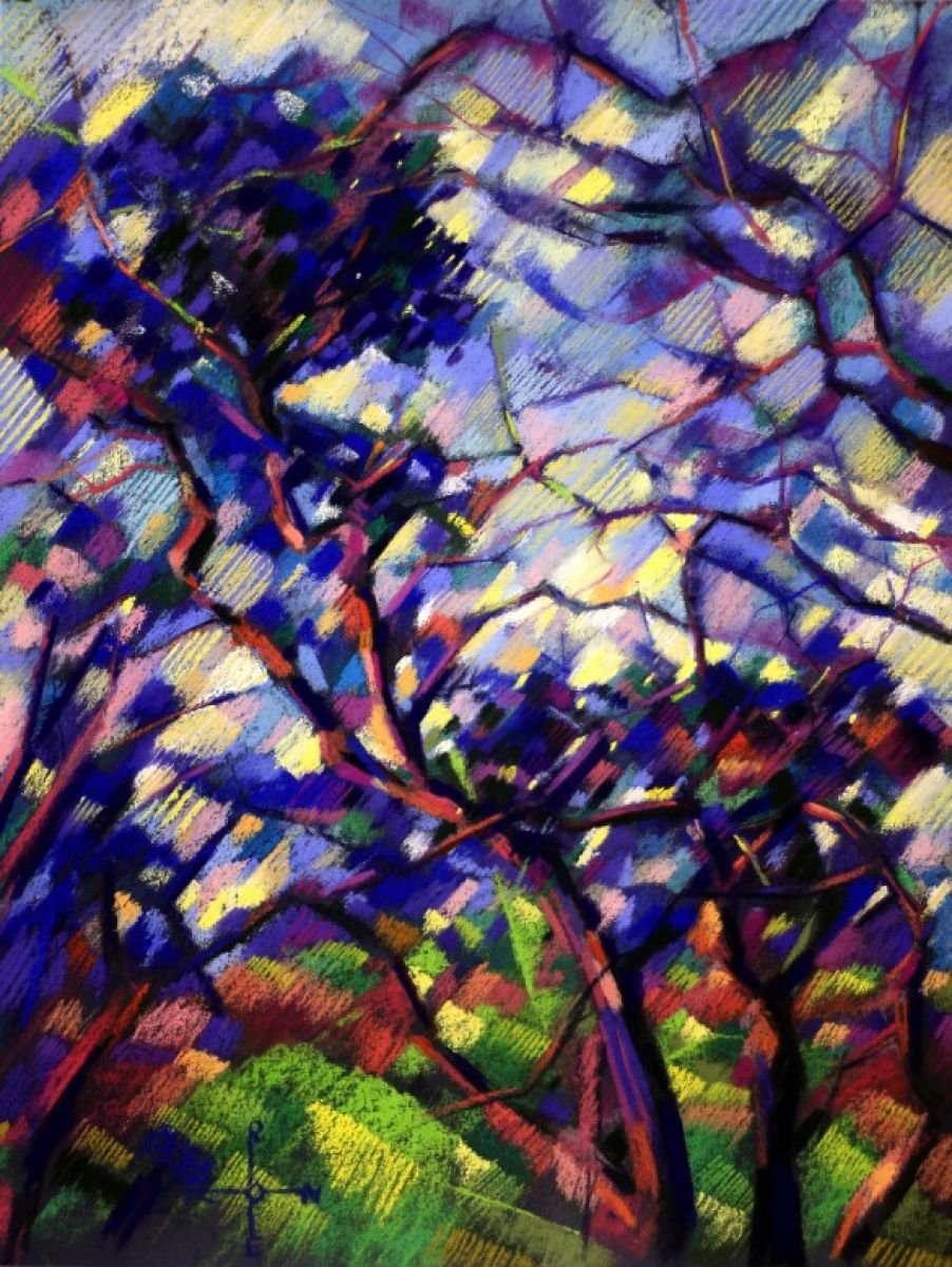 Abstract Landscape Pastel Drawing By Corne Akkers, 20 X 26, Meyendel - 27-02-15, Original Artwork