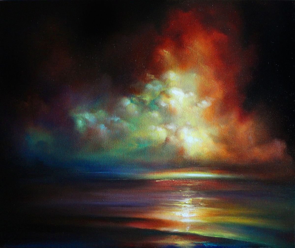 Red clouds over water by Christina Bodnaruk