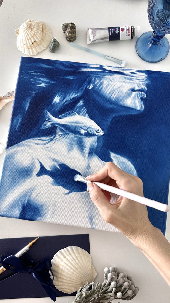 Hooked on You – Blue Underwater Fish Portrait