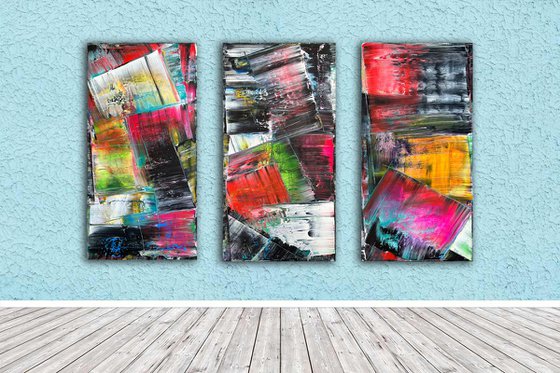 "Screaming In Color" - Save As A Series - Original PMS Xt Large Abstract Acrylic Painting Triptych On Canvas - 72" x 48"