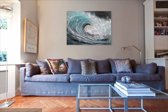 Wild Water - Wave Art, Seascape, Moody Monochrome, XL, Large Painting